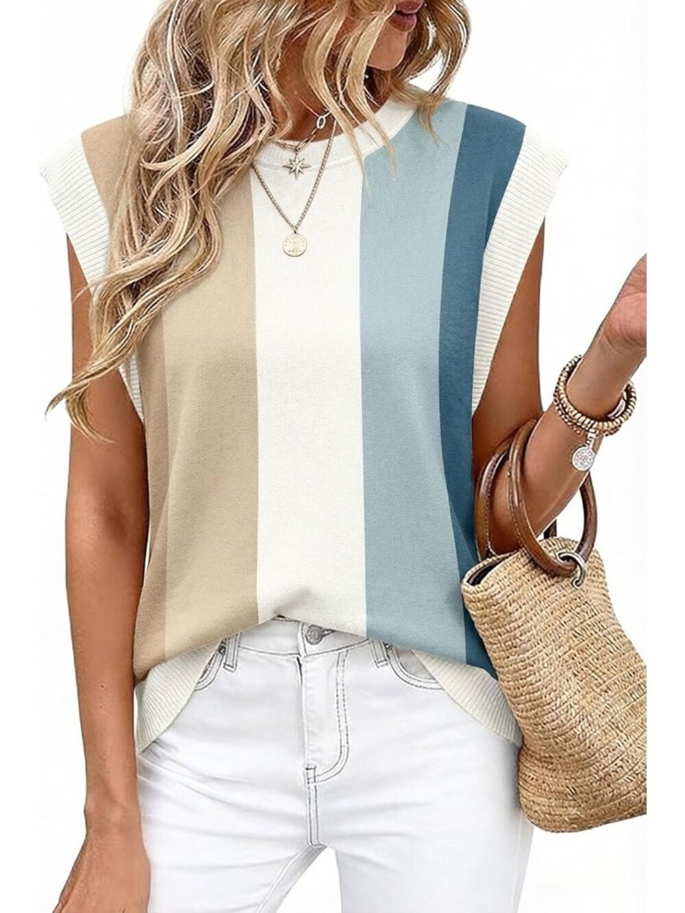 Women's Navy Crew Neck Cap Sleeve Tank Tops Business Casual Outfit T Shirts